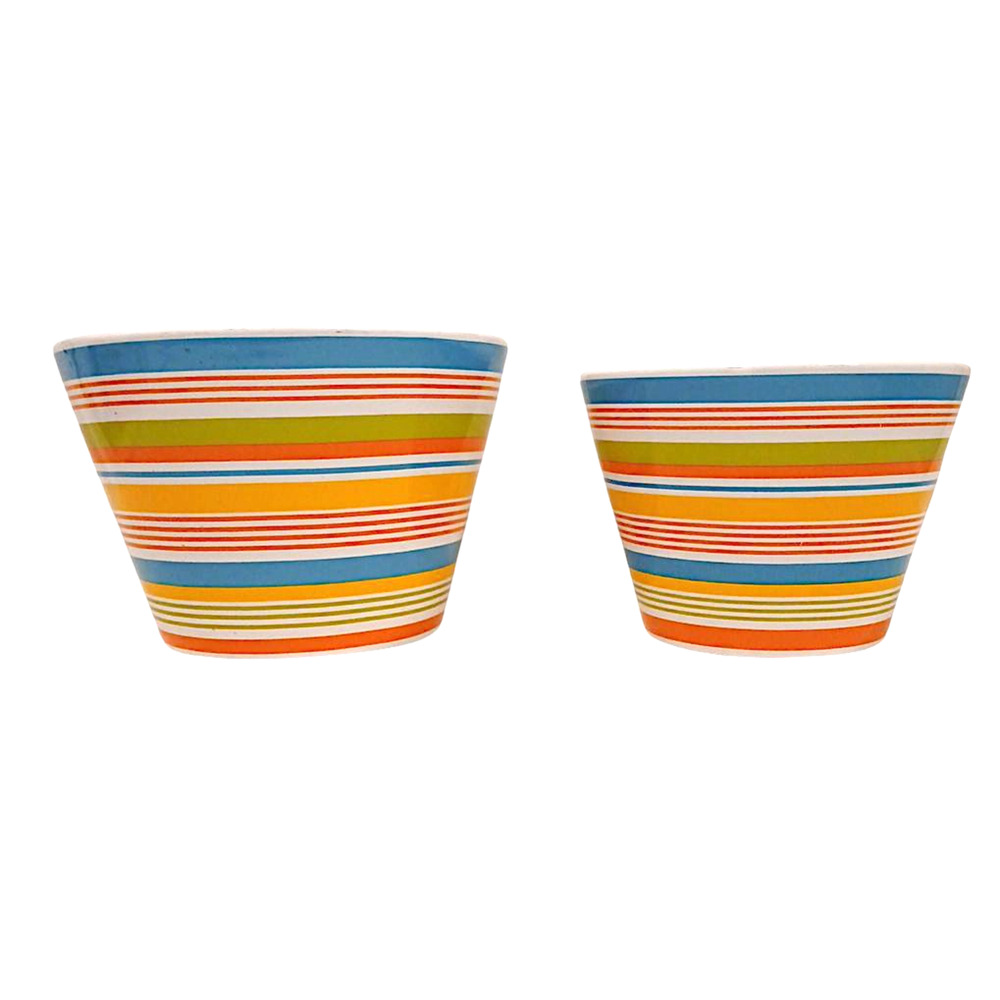 2 Serving Bowls Signature City Scape Stripes Bright Colorful Small Ceramic Pots